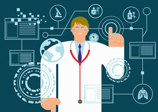 Doctor using digital touchscreen