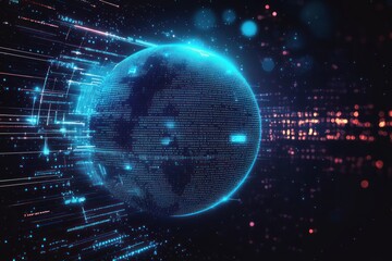 Futuristic Digital Globe with Hexagonal Patterns and Data Streams in Cyberspace