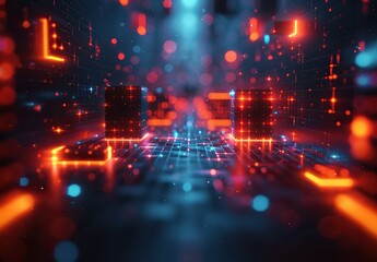 Obraz premium Abstract Digital Space with Glowing Lights