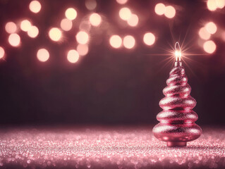 Glittering pink Christmas tree with bokeh lights in background