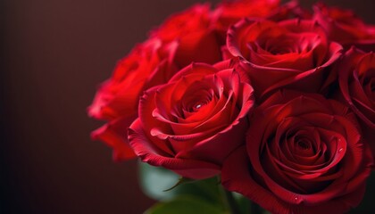 Fototapeta premium Close-up of Red Roses Bouquet, Floral Gift for Romance