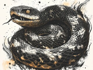 Fototapeta premium Intricate Cobra Snake Illustration in Black and White with Detailed Line Work and Classic Artistic Style