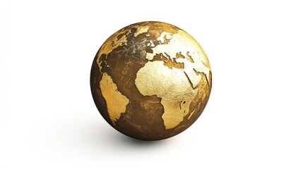 Golden Earth Globe, Isolated, 3D Model, Digital Rendering