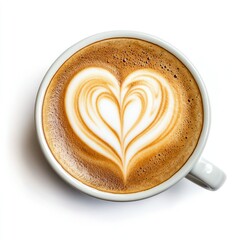 Latte art heart, coffee cup, white background, cafe menu (1)