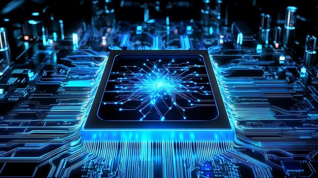 Innovative ai technology systems digital circuitry lab high-tech environment close-up view futuristic concept
