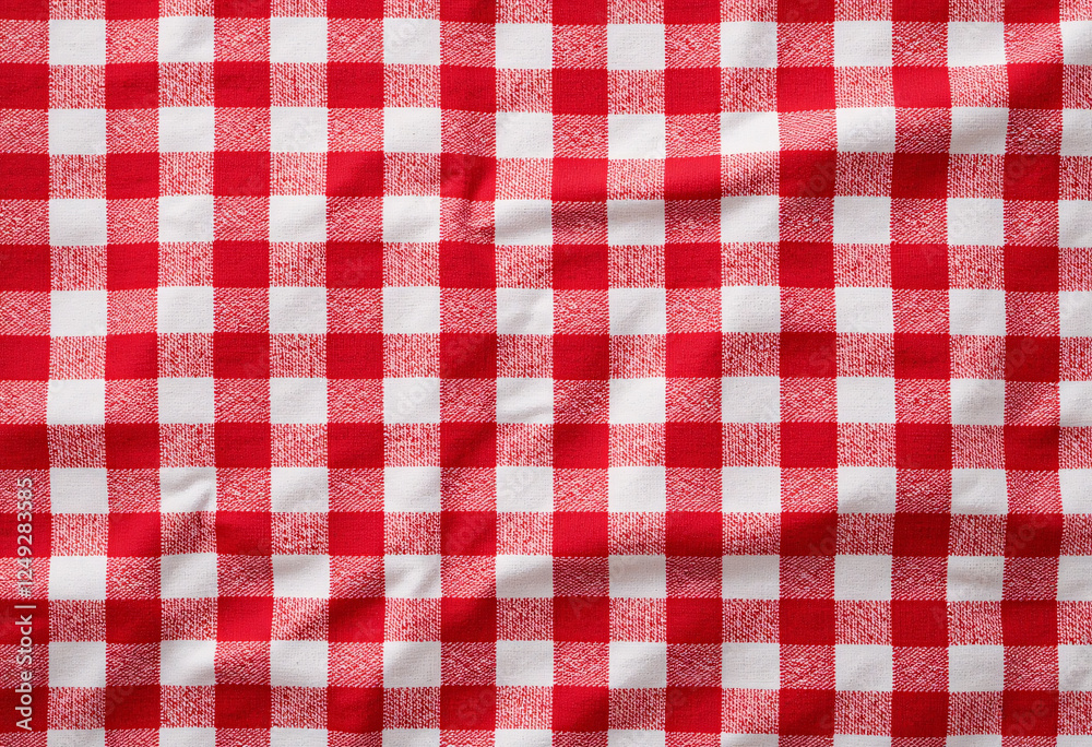 Fototapete red and white checkered fabric background wrinkled and crumpled texture for pattern design, classic 