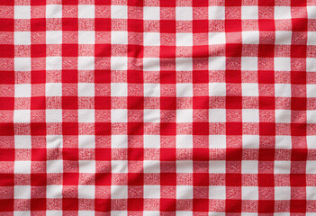 red and white checkered fabric Background wrinkled and crumpled texture for pattern Design, classic picnic tablecloth Look concepts