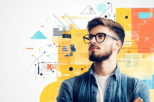 A graphic designer following an online module on UI/UX design principles