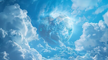 A luminous planet with swirling clouds and glowing city lights