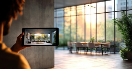 Modern Office Interior Real Estate Video Tour with Tablet Capture and Contemporary Furniture