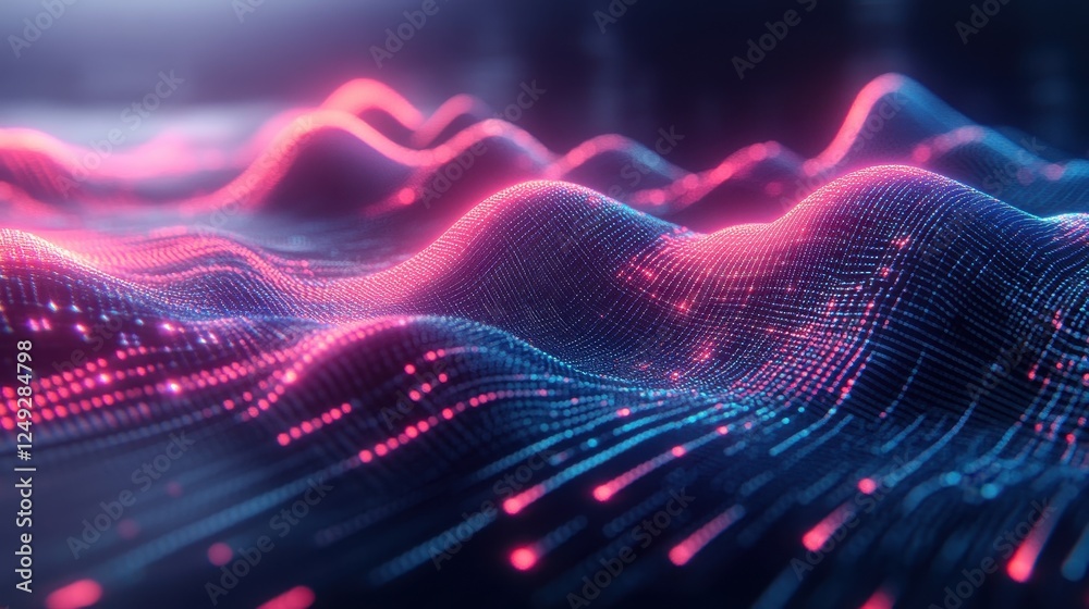 Poster abstract data waves flow, digital landscape, tech background, website header