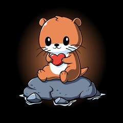Cute Otter Holding Heart Cartoon Vector Icon Illustration Animal Nature Icon Isolated Flat Vector