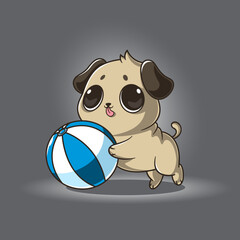Cute Pug Playing with Ball Cartoon Vector Icon Illustration Animal Nature Icon Isolated Flat Vector