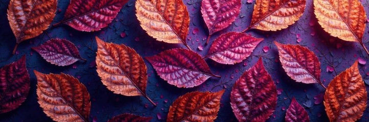 Oxidized copper leaf pattern, rich violet Intricate, autumnal backdrop , retro, december
