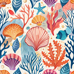 Underwater Watercolor Design with Seashells