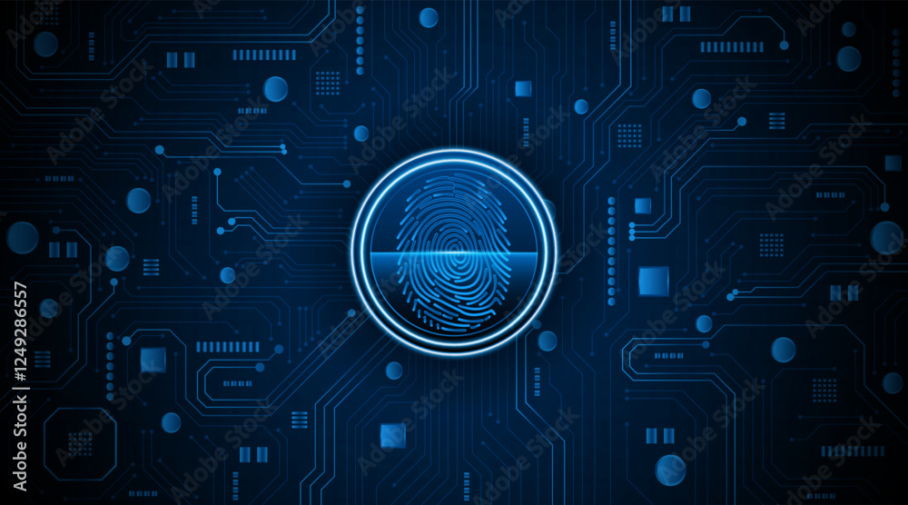 Aufkleber Abstract technology circuit board background. Fingerprint scanning cybersecurity concept. modern technology innovation concept background	