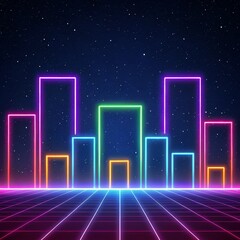 Retro Neon Cityscape 80s Synthwave Grid, Colorful Glowing Lines, Starry Night Background,Digital Art Synthwave, Retrofuturism
