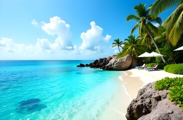 Tropical beach with palm trees