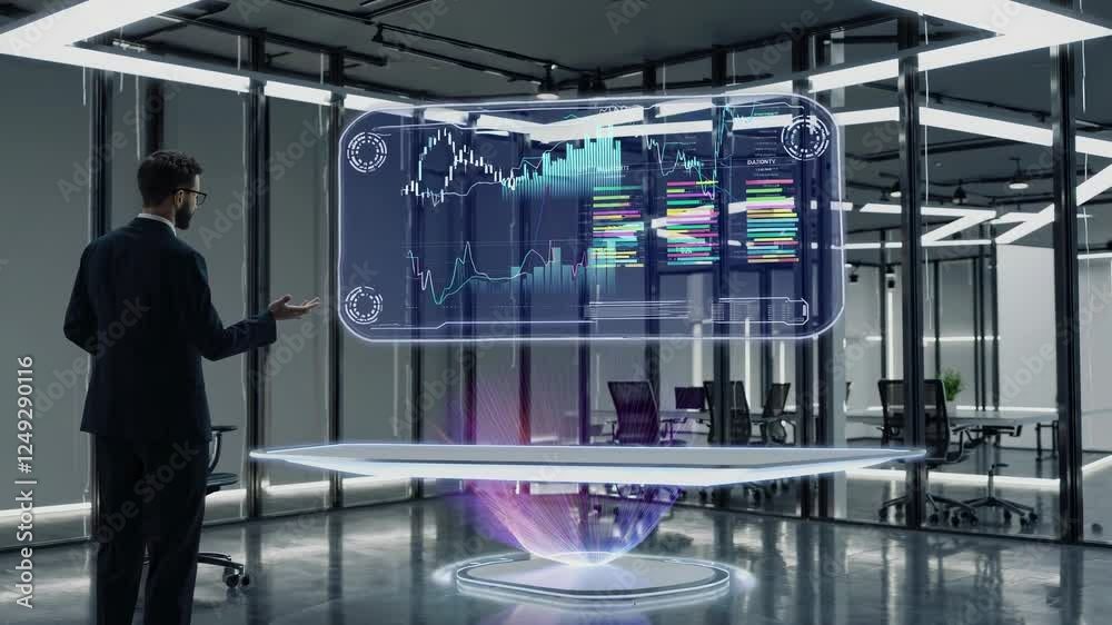 Aufkleber Exploring advanced technology in a modern office environment with innovative data visualization