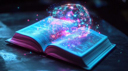 Fototapeta premium Magical Open Book with Glowing Energy Sphere