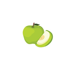 Green apple vector and illustrations with a slice of an apple 