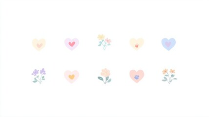 Soft Pastel Hearts and Flowers for Creative Backgrounds and Designs