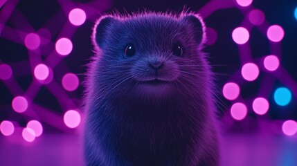 Adorable Furry Rodent Portrait Against Geometric Pink Light Background Close Up Rendered Image.