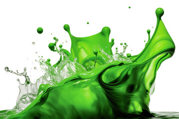 A vivid green splash frozen in a swirling motion, evoking freshness and energy on transparent background