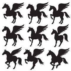 Obraz premium Pegasus silhouettes set horse pack of vector silhouette design 