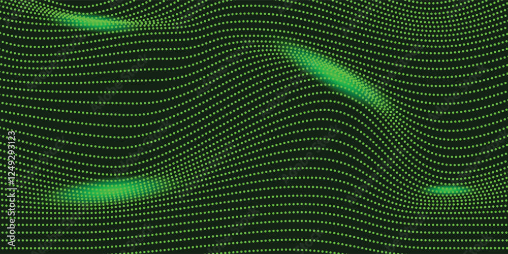 Poster abstract green particle background. flow wave with dot landscape. digital data structure. future mes