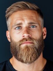 Obraz premium Male barber expertly trimming a beard in a professional setting with a clean white background
