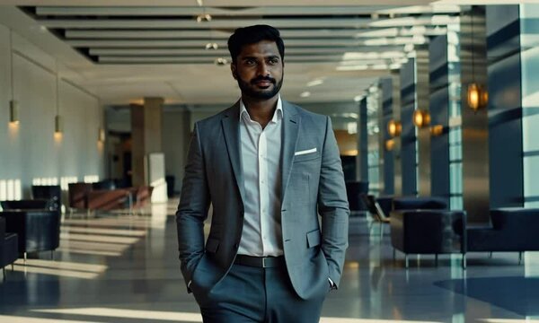 Young indian CEO walking in office