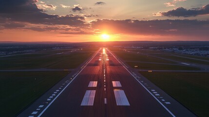 Fototapeta premium A long runway with a sunset in the background