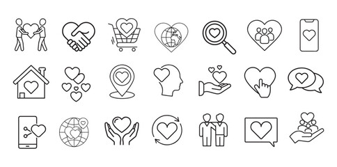 Fototapeta premium Heart, love, charity related icons set on white background.