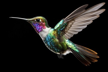 Obraz premium Male Anna's Hummingbird Fluttering Wings near Wildflowers. Hummingbird Birding and Nature Photography