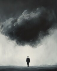 Contemplative figure under a dark cloud
