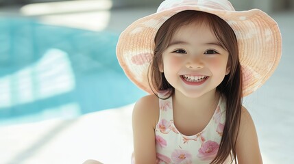 Cute child smiling brightly in pastel outfit, sitting on a clean white floor, advocating for clean drinking water to prevent infections.