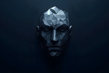 Geometric portrait of a human face, designed in low-poly wireframe style