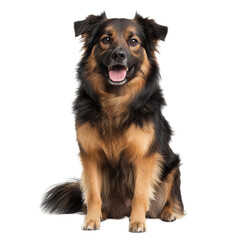Fototapeta premium Happy Long-haired Dog Sitting on White Background