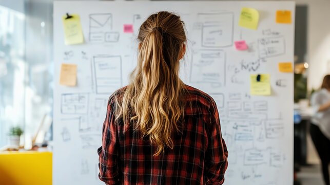 Startup founder brainstorming business ideas on a whiteboard