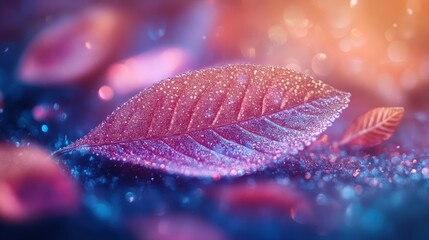 Fototapeta premium Dew-kissed leaf, autumn colors, bokeh background, nature photography