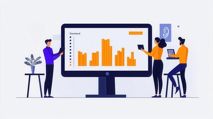 Fototapeta premium Business strategists using predictive analytics, refining planning for datadriven project management