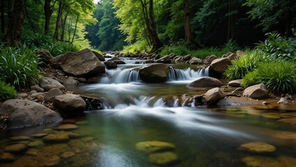 Obraz premium small waterfall in the forest, beautiful natural landscape