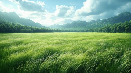Fototapeta premium Serene field with tall grass swaying in the wind