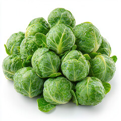 Fresh Brussels Sprouts Harvest: A vibrant pile of fresh, green Brussels sprouts, glistening with moisture, showcases their plump, firm texture and healthy appeal.