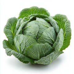 Obraz premium Fresh Green Cabbage: A whole, vibrant green cabbage, showcasing its tightly packed leaves and fresh appearance.&nbsp;Its healthy, natural beauty is perfect for culinary and health-related projects.