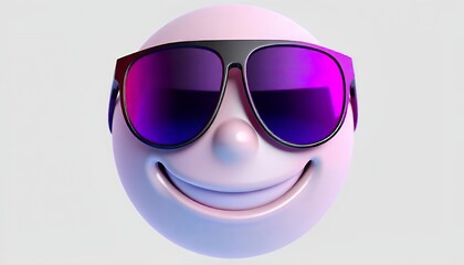 Smiley face emoji wearing sunglasses with purple reflected lenses