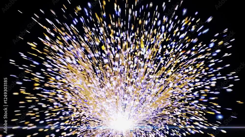 Leinwandbilder Dynamic explosion of golden and blue particles creating a stunning visual display at a vibrant celebration