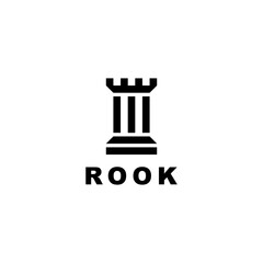 Rook chess logo design vector in blcka white color