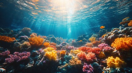 Vibrant coral reef under crystal-clear water